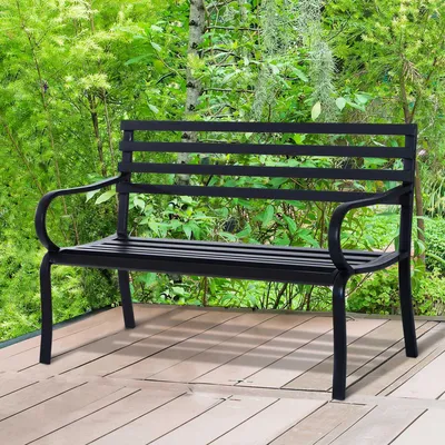 Zdjęcie produktu dla Ławka ogrodowa Outsunny 2-osobowa, nośność 240 kg, meble ogrodowe do użytku wewnątrz i na zewnątrz, 127 x 58 x 82 cm, kolor czarny