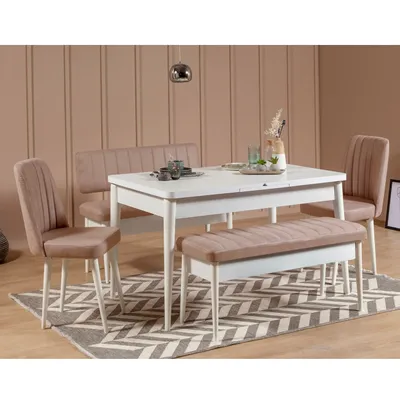 Obrázok produktu pre Skye Decor, Vina White Stone, súprava rozkladacieho jedálenského stola a stoličiek (5 kusov), biela, 100 % MELAMÍNOVÁ POTAHOVANÁ DOSKA, 130 x 80 x 77 cm