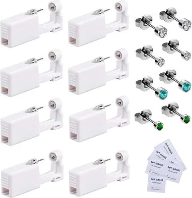 Immagine prodotto di 8 pistole per piercing all'orecchio con aghi, acciaio inossidabile, sicure, monouso
