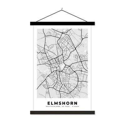 Produktbild von MuchoWow® Textilposter Deutschland - Stadtplan - Elmshorn - Karte 60x90 cm mit schwarzem Rahmen - Poster Wohnzimmer