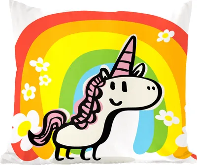 Produktbild von MuchoWow® Zierkissen Sofakissen Wohnzimmer Dekokissen 45x45 cm Eine Illustration eines Einhorns mit einem Regenbogen - Mädchen - Kinder - Kinder - Schlafpolster - Polster für das Sofa