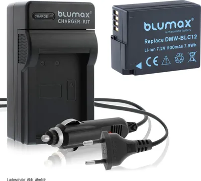 Produktbild von 1x Akku + Lader für Panasonic DMW-BLC12 DMC-FZ1000  FZ2000 GH2 G5  1100 mAh