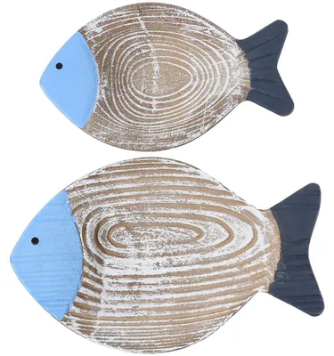 Produktbild von Holz-Fisch Wanddekoration - Vintage Nautisch Handgefertigt - 2er Set
