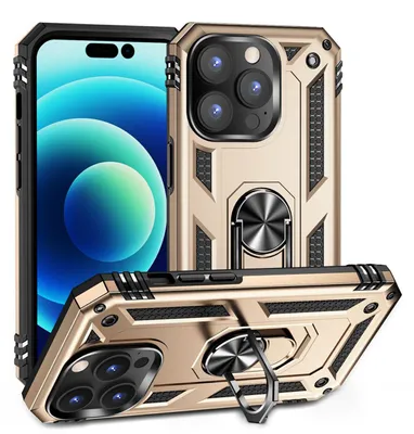 Productafbeelding van MobyDefend Hoesje - Geschikt voor iPhone 14 Pro Max - Pantsercase Met Draaibare Ring - Goud