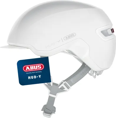 Produktbild von ABUS Fahrradhelm HUD-Y - mit magnetischem, aufladbarem LED-Rücklicht & Magnetverschluss - Stilsicherer Urban-Helm für den Alltag - für Damen und Herren  - Weiß (puristic), Größe L (57-61 cm)