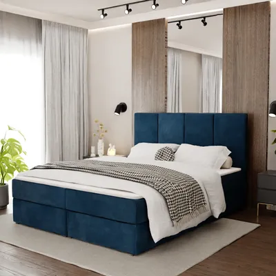 Produktbild von Muralo KONTINENTALBETT für Schlafzimmer Polsterbett mit zwei Bettkasten Bett mit Polsterkopfteil Doppelbett 160x200 Bett mit Stauraum Dunkelblau