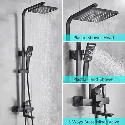 Produktbild von Regendouchesystem mit Handdouche - 30 cm - Schwarz - Komplett - Aufbausatz - Duschpaneel