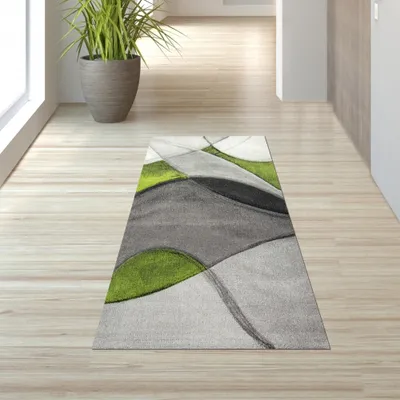 Produktbild von Teppich modern abstrakt in grün grau schwarz Größe - 80 x 300 cm