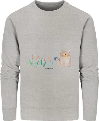 Produktbild von Mr. & Mrs. Panda Baumwoll Pullover Otter Stein Größe S - Heather Grey - Geschenk, Seeotter See, Sweater, Sweatshirt, Neugierig, Pulli, Rundhals, Munter, Pflanzen