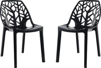 Image de Lot de 2 chaises transparentes en polycarbonate au design moderne inspiré de la nature, robustes et empilables, idéales pour la cuisine, la salle à manger, le bureau, le bar et le restaurant - ZELDA - Noir