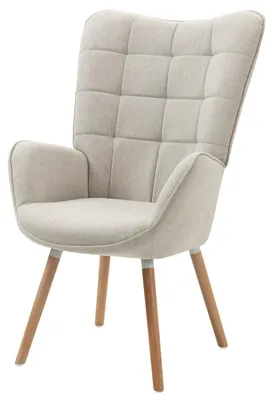 Image de Fauteuil - Fauteuil scandinave - Fauteuil relax - Fauteuil avec accoudoirs - Fauteuil de lecture - Beige - Avec pieds en bois