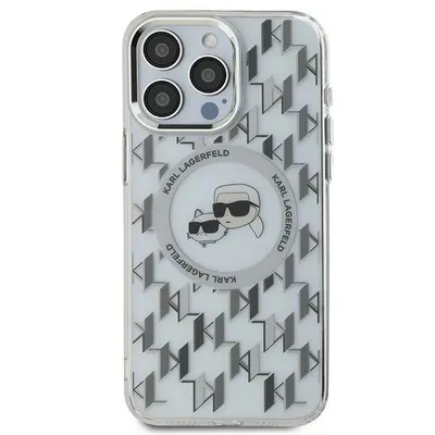 Productafbeelding van MagSafe hoesje voor de Apple iPhone 16 - Achterkant met Karl Lagerfeld IML monogram, afbeelding van Karl & Choupette - Transparant