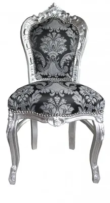 Produktbild von Casa Padrino Barock Esszimmer Stuhl ohne Armlehnen Schwarz Muster / Silber  - Antik Stil Möbel