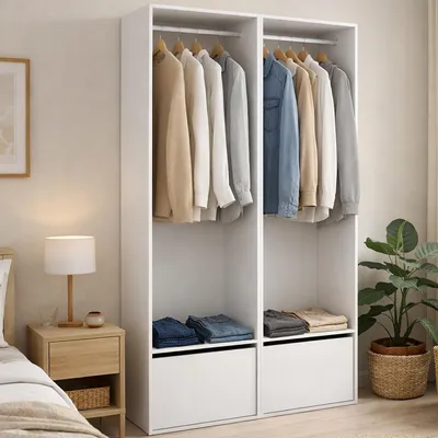 Immagine prodotto di Dmora Guardaroba Grande Pewa 45x205h cm Bianco, Appendiabiti 2 Ante
