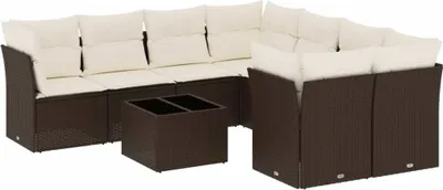 Produktbild von 9-tlg. Garten-Sofagarnitur mit Kissen Braun Poly Rattan