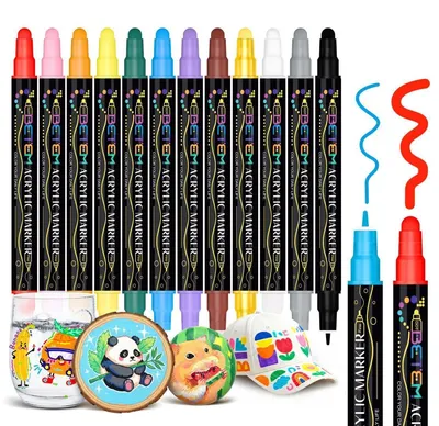 Produktbild von Acrylstifte Set 12 Farben Doppelspitze Wasserfest für Stein, Holz, Glas, Keramik