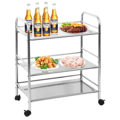 Image de 3 Plateau Chariot de cuisine Chariot de service Acier inoxydable Verrouillable Roues