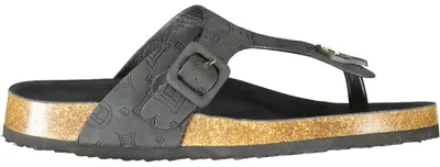 Produktbild von Damen-Pantoffel in Schwarz: Leder-Zehensandalen mit Kontrastdetails