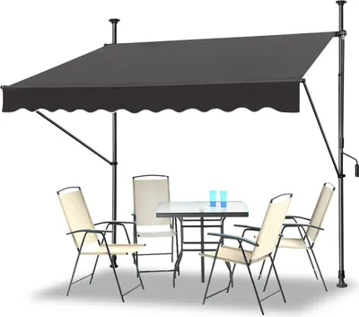 Produktbild von UISEBRT Klemmmarkise Markise Sonnenschutz Balkon Balkonmarkise Handkurbel Einziehbar Manuell Ohne Bohren Dunkelgrau 250 X 120 cm