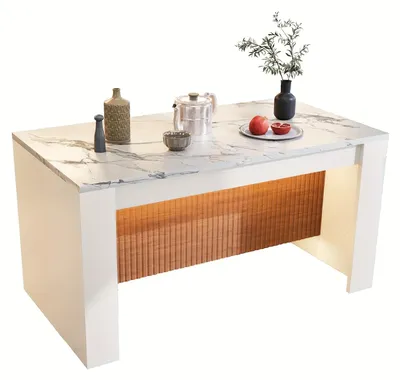 Obrázok produktu pre Jedálenský stôl - Stolová doska - Kuchynský stôl - Stolová doska - Stolová doska do jedálne - Biela imitácia mramoru - Moderná kovová konštrukcia