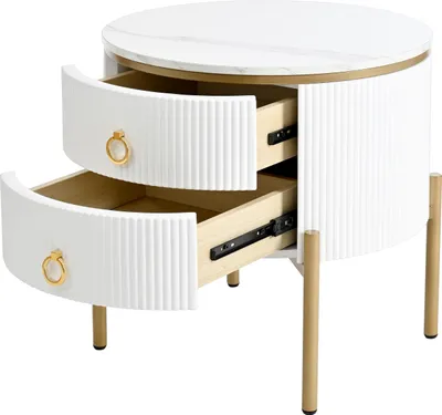 Produktbild von Fortuna Lai Runder Couchtisch - Marmorstruktur, goldene Beine und Griffe - Weiß