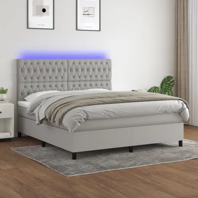 Produktbild von vidaXL Boxspringbett mit Matratze & LED Hellgrau 160x200 cm Stoff - Boxspringbett - Boxspringbetten - Bett - Schlafzimmermöbel