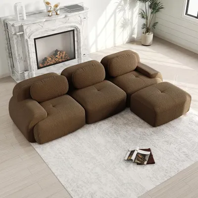 Obrázok produktu pre Modulárna rohová sedačka, hnedá, bez rámu, čalúnená látkou, 298x178 cm, sedačka bez potreby montáže, vhodná pre domácnosti so zvieratami, 32D výplň, ideálna do obývačky