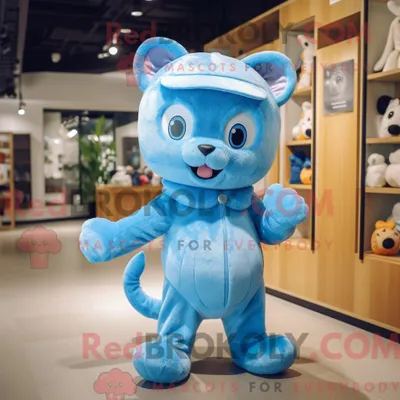 Produktbild von Maskottchenkostüm REDBROKOLY Himmelblaue Katze mit Strampler und Beanie