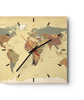 Produktbild von Wanduhr - Quadrat - Glasuhr - Karte Welt Land - 40x40cm - Schleichendes Uhrwerk - Lautlos - zum Aufhängen bereit - Dekoration Modern - Wanddekoration aus Glas - C3AC40x40-3861