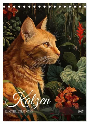 Produktbild von Katzen Kunstillustrationen (Tischkalender 2027 DIN A5 hoch), CALVENDO Monatskalender