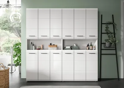 Produktbild von Badezimmer-Set >Ice< in Weiß / Weiß Hochglanz - 180x185x30cm (BxHxT)