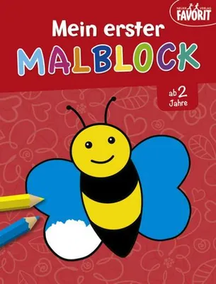 Produktbild von Malblock 'Mein erster' in Rot mit Bildern wie Schmetterling, Eistüte oder Regenschirm
