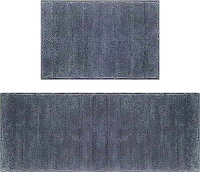 Imagen del producto de Uniqoos® - Juego de 2 alfombras de baño de microfibra suave, absorbentes y antideslizantes (TPR), de 45 x 65 cm y 45 x 120 cm, con diseño a rayas en color gris oscuro