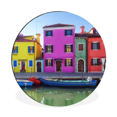 Produktbild von MuchoWow® Aluminium Wandkreis Haus - Spiegelung - Italien Ø 60 cm Wanddeko Modern Wohnzimmer - Wand Kreis - Wandbild - Schlafzimmer - Aluminium Bild - Kinderzimmer - Wohnzimmer Dekoration - Wandschmuck
