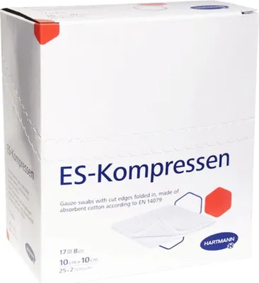A white cardboard box containing medical gauze pads.