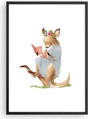 Produktbild von Gerahmtes Poster - Schwarzer Rahmen - Känguru Mama Kind - 50x70 cm - Wand Bild - Wanddeko - Wandbilder - Kunstposter - Wandposter - Bilderrahmen - Bilder - Kunstdruck - P2BPA50x70-4705