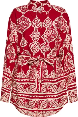 Image de Chemisier ALBEE pour femme - rouge foncé et crème, taille L