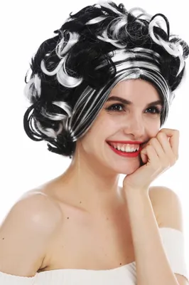 Produktbild von WIG ME UP Perücke Locken schwarz weiß gesträhnt kurz 31717-P103-68