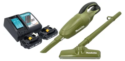 Zdjęcie produktu dla Odkurzacz akumulatorowy Makita DCL 180 RY2O 18 V 0,65 l seria Olive Outdoor Adventure + 2x akumulator 1,5 Ah + ładowarka
