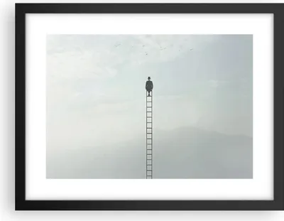 Produktbild von Gerahmtes Poster - Schwarzer Rahmen - Leiter Himmel Symbol - 40x30 cm - Wand Bild - Wanddeko - Wandbilder - Kunstposter - Wandposter - Bilderrahmen - Bilder - Kunstdruck - P2BAA40x30-4463