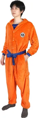 Produktbild von Son Goku Kigurumi | Orangener Pyjama mit "Go" Schriftzeichen | Größe: L