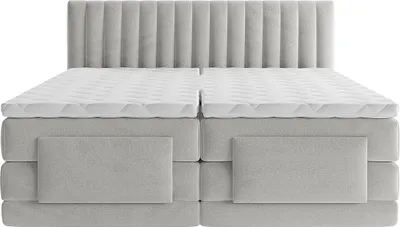 Produktbild von Boxspringbett mit vertikalen Ziernähten am Kopfteil + elektrischem Untergestell mit Relaxfunktion + Matratze + Topper - 2 x 80 x 200 cm - Samt - Hellgrau - DONISI von PALACIO