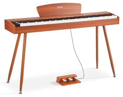 Immagine prodotto di Pianoforte digitale VEVOR, 88 tasti completamente pesati sensibili al tocco, tastiera per pianoforte elettrico con leggio, triplo pedale, alimentatore, 280 note, supporta la connessione wireless, per principianti, colore legno
