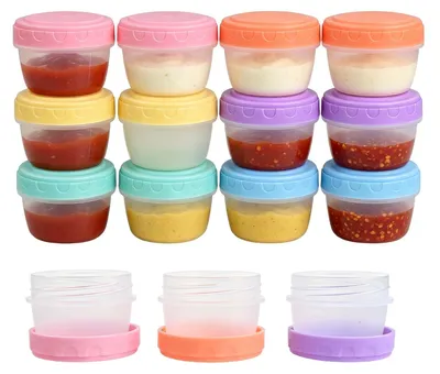 12 luftdichte Soßenbehälter 80 ml, bunt, stapelbar, PP
