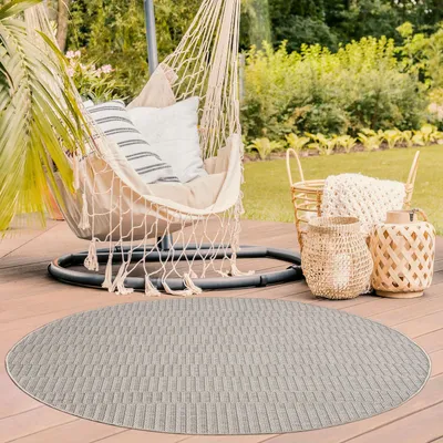 Produktbild von TT Home In-& Outdoorteppich Wetterfest Terrasse Balkon Esszimmer Boho Motiv Moderner Skandi Look Unifarben Größe 200 cm Rund