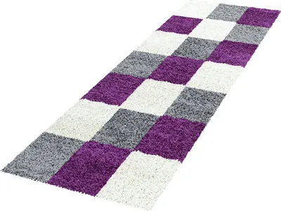 Produktbild von Teppich Läufer Wohnzimmer Violett 80x250 Kariertes Design aus Polypropylen