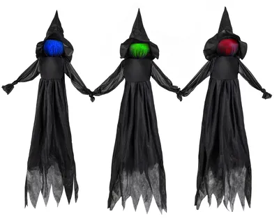 Produktbild von COSTWAY 3 Stück Halloween Hexen Deko für Garten & Rasen, Beleuchtete Halloween-Hexen mit leuchtendem Gesicht, Halloweendeko mit Timer & Erdspießen