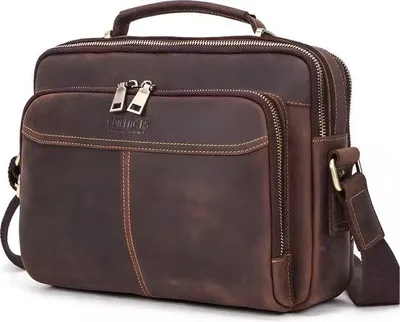 Imagen del producto de CarryQuest® - Bandolera de cuero estilo vintage, color marrón oscuro