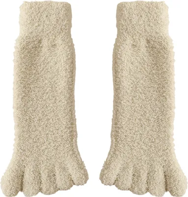 Produktbild von Paar Damen-Zehensocken aus Korallenfleece, flauschig, dick, warm, wadenlang, ideal für Herbst und Winter, als Hausschuhe oder Bodensocken.