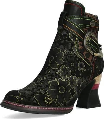 Produktbild von Laura Vita Damen Stiefelette Blumenmuster floral gemusterte Schnalle Elceao 31, Größe:39 EU, Farbe:Grün